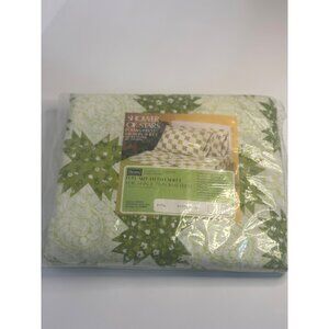 VTG Sears "Shower Of Stars" Full Size Fitted Sheet 54" x 75" Green Star Pattern